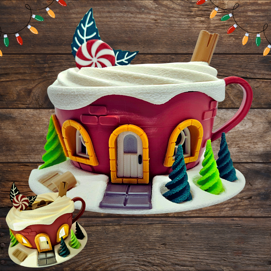 Casita de hadas navideña con luz - Taza de chocolate V1